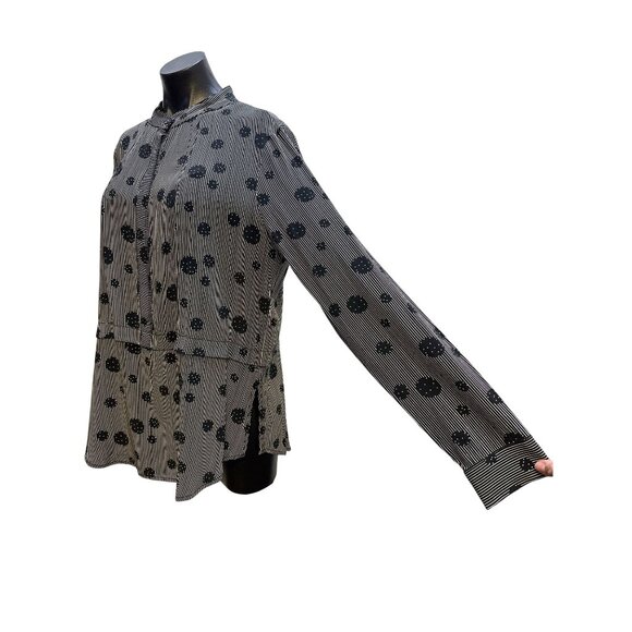 Hilton Hollis Black & White Striped Long Sleeve Blouse w/Abstract Dot Pattern - Picture 6 of 10
